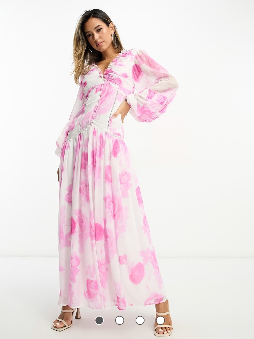 ASOS White Maxi Dress with Pink Floral Print